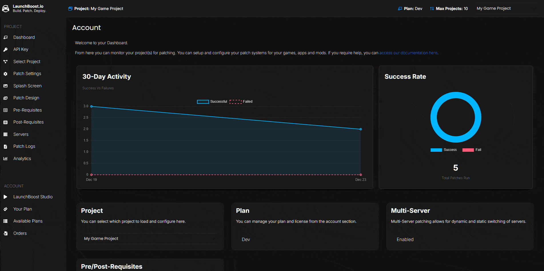Developer Dashboard Main
