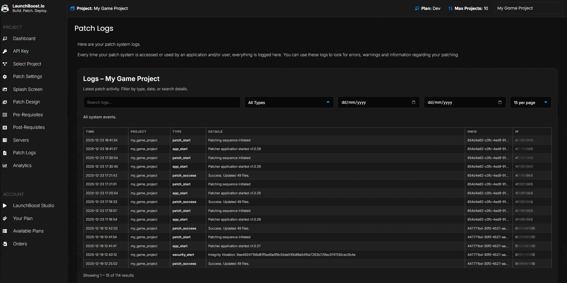 Real-Time Patch Logs